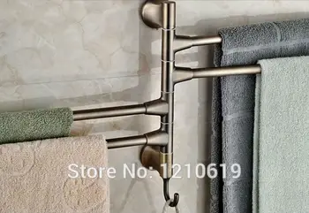 Movable Bath Towel Bar Towel Holders Antique Brass Four Bars Traditional Wall Mounted