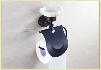 Antique Brass Black Finish Creative Wall Mounted Flower Carved Bathroom Brass Toilet Paper Holder Tissue Roll With Soap Dishes