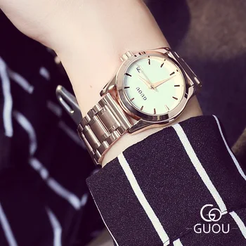 GUOU Luxury Full Stainless Steel Rose Gold Hardlex Quartz Wristwatches Wrist Watch Bracelet for Women Ladies 8055