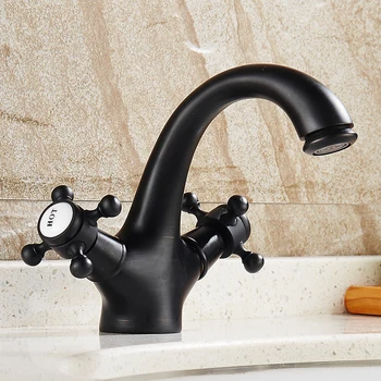 Black Antique Bathroom Basin Faucet Brass Bathroom Faucets Single Dual Hot And Cold Water Tap Deck Mounted Mixer Tap HP-2297R