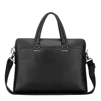 Businessmen genuine leather fashion document bag men's black color luxury shoulder bag qualified cross body laptop bags
