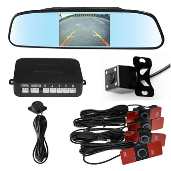 3in1 Car Video Reverse Parking Sensor Assistance Connect Rear view Camera Can Display Distance on 4.3 Inch Car Mirror Monitor