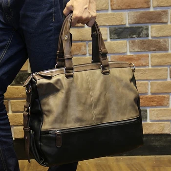 Fashion Men's Soft pu leather handbag leisure Travel Case Duffel Shoulder bag Laptop Hand bag Multifunction messenger bag