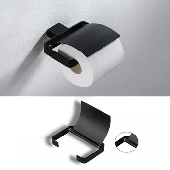 Wall Mounted Matt Black Stainless steel Cover Toilet Paper Towel Holder Bathroom Fixture