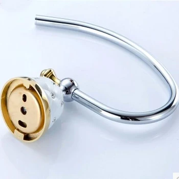 Wholesale And Retail Wall Mounted Towel Bar Round Towel Ring Hanger Ceramic Base Crystal Style Brass Hanger