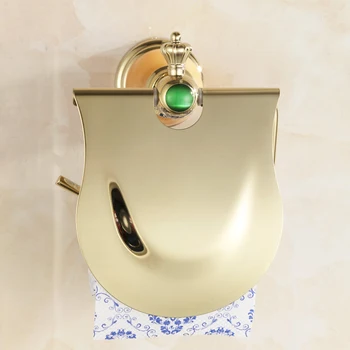 Europe Gold Toilet Paper Holder Luxury Jade Toilet Paper Box/ Roller Holder Brass Polished Toilet Tissue Holder 3808K