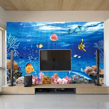 Custom 3D Cartoon Undersea World Fish Coral Mural Wallpaper On The Walls 3D Non-woven Wall Mural Paper For Kids' Room Backdrop
