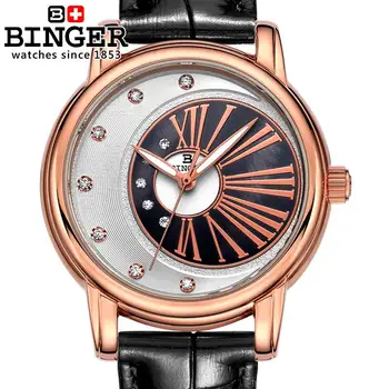 Switzerland Binger Women's watches diamond luxury top c;ock leather strap quartz waterproof Wristwatches B1137-3