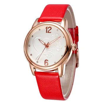 SKONE Brand Rose Gold Case Women Dress Watches Red Genuine Leather Fashion Lady Quartz Wristwatch Diamonds Watches Reloj Mujer