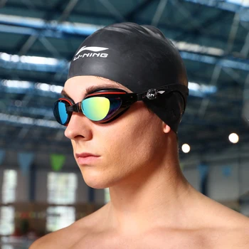 LI-NING Men's Swimming Set Male Swimming Goggles+Swim Caps+Jammer Trunk Men Anti-UV Swimwear Quick Dry Swimsuit LSJK519