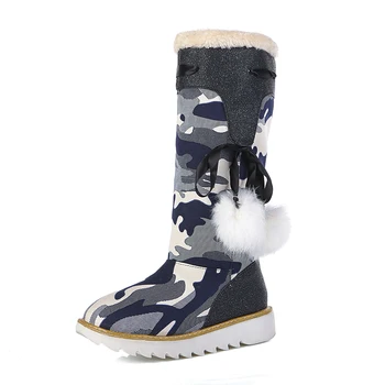 2016 new warm winter camouflage heavy-bottomed boots high women snow boots cotton padded comfortable soft tide with bow DT536