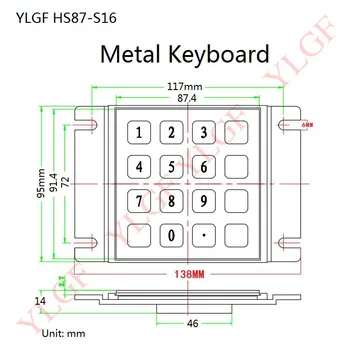 Metal keyboard Up, down, left, right YLGF HS87-S16 8Pin scanning lines ( I / O) 16 key waterproof (IP65), dust, anti violence
