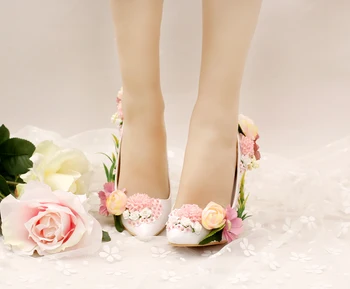 Aesthetic Flower paillette Bridal Shoes pointed toe High Heels ultra thin formal dress Wedding Shoes Women Pumps party Shoes red