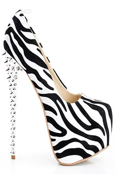 Original Intention Women Pumps Flock Rivets Pumps Round Toe Thin Heels Pumps Zebra Popular Shoes Woman Plus Size 4-15