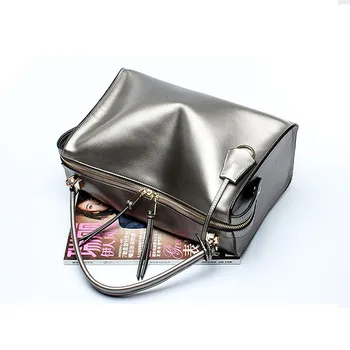 Luxury Handbags Boston Tote Bags Ladies Hand Bag Women Real Genuine Leather Designer Square Messenger Silver Bag