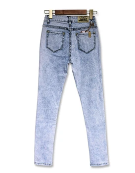 New high waisted full length pencil pants washed denim jeans trousers women plus size feminino