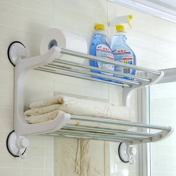Ping 60cm double layer bath towel rack stainless steel bathroom rack towel rack suction cup shelf