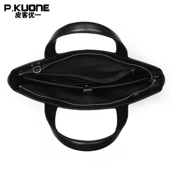 P.KUONE Genuine Leather Laptop Bag New Fashion Men Briefcase Famous Luxury Brand Men Handbag Designer Shoulder Bag