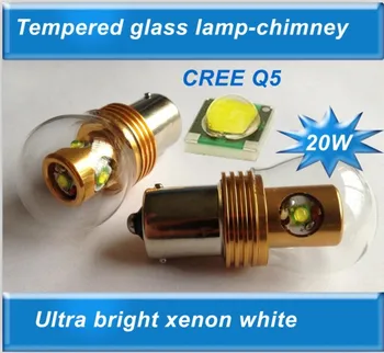 2Pcs/lot 1156 BA15S CREE LED Chips 20W White For Car Brake Light Turn Signal light side light With Glass Cover