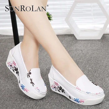2017 Women Flat Platform Shoes Summer Spring Women's Flats Flower Print Soft Nurse Shoes Ladies Casual Shoes Swing Shoes mrg915