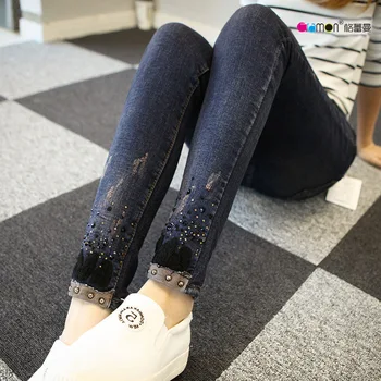 2016 new Korean diamond slim slim size elastic fashion jeans pencil feet