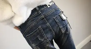 Factory direct outlet Fall and winter new fashion brand cotton jeans manual hole trousers jeans female denim pencil jeans w1985