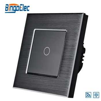 1gang 1way touch light dimmer remote switch 700W ,black aluminum and glass panel touch switch, EU/UK AC110-220V,