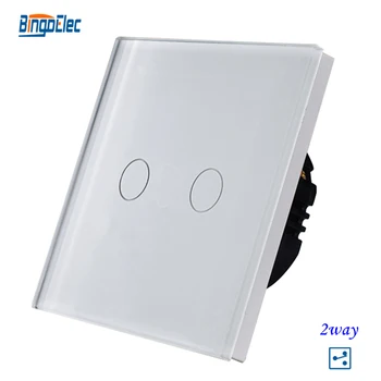 2gang 2way white crystal toughened glass panel touch switch,sensor light switch