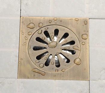 Antique Brass Square Bathroom Floor Drain Waste Grate Shower Drainer Whr002