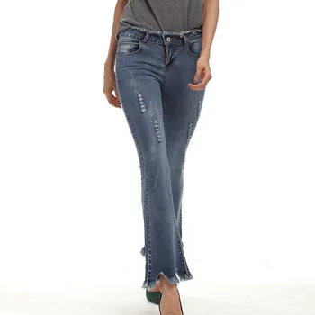 New 2017 Tassel Flared Womens Jeans Pants Fashion Spring Summer Broeken Dames Jeans Plus Size s-5xl Slim Wild Female Denim Jeans