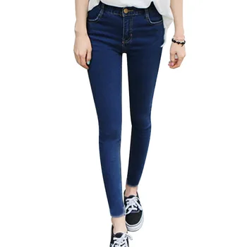Women's High Waist Large Size Jeans The New Spring and Autumn Fashion Korean Version Slim Was Thin Pants Casual Jeans