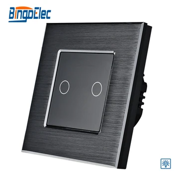 2gang1way black aluminum and glass panel light dimmer 700W switch, touch switch,EU/UK standard, AC110-240V,