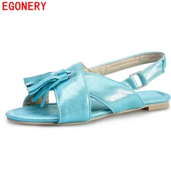 EGONERY Casual Sweet Tassels Bohemia ladies Sandals for Woman Summer Style Flats Womens Shoes Large Size 47