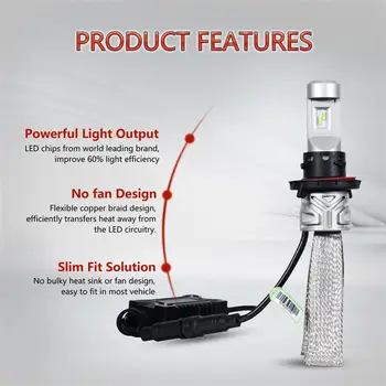 Auxmart H13 LED Headlight Kit High Low Beam 72W/set Copper Cooling Belt 6500k 8000lm 12V 24V For BMW Ford Chevrolet Nissan Honda