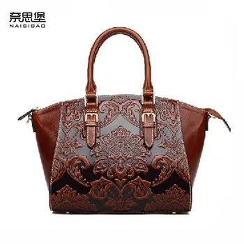 2016 new women genuine leather bag retro fashion chinese style quality cowhide embossing luxury women handbag shoulder bag