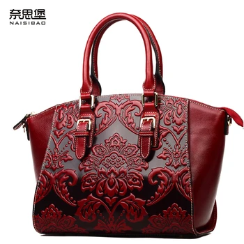 2016 new women genuine leather bag retro fashion chinese style quality cowhide embossing luxury women handbag shoulder bag
