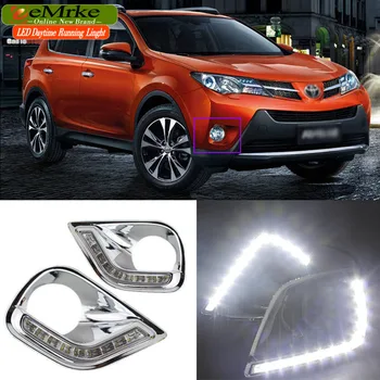 EeMrke LED Daytime Running Lights For Toyota RAV4 XA40 2013 White DRL Light Fog Lamp Cover Kits
