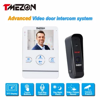 Tmezon 4 inch TFT Color Monitor 1200TVL Camera Video Door Phone Intercom Security Speaker System Waterproof IR Night Vision 4v2