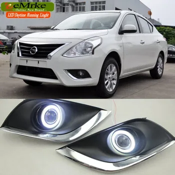 EeMrke FOR Nissan Latio Versa Sunny LED Angel Eye DRL Daytime Running Lights Fog Light Lamp