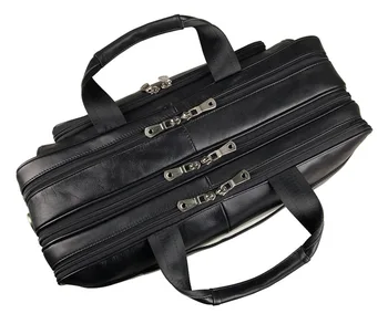 Luxury Genuine Leather Men's Briefcase Black Messenger Bags Large Capacity Business Men Travel Bags 15.6