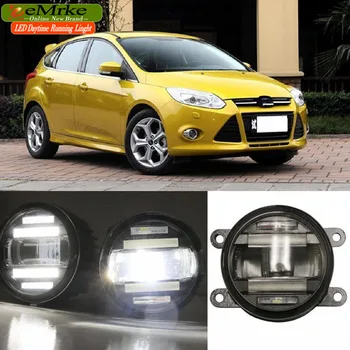 EeMrke Car Styling For Ford Focus 2 3 2009-2 in 1 LED Fog Light Lamp DRL With Lens Daytime Running Lights