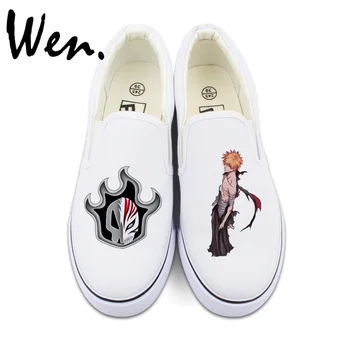 Wen Custom Mens Womens Slip On Shoes Anime Bleach Design White Black Canvas Sneakers for Gifts