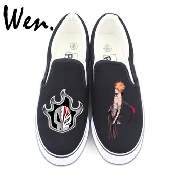 Wen Custom Mens Womens Slip On Shoes Anime Bleach Design White Black Canvas Sneakers for Gifts