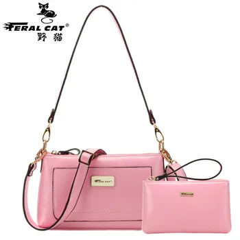 FERAL CAT Brands Women Shoulder Bag + Handbag Set Leather Bags Famous Brands Women Casual Handy Bags Ladies Handbag New