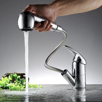 Modern Luxury Pull Out Kitchen Faucet Deck Mount Chrome Kitchen Water Taps Hot and Cold Water Single Handle YC-CL3002