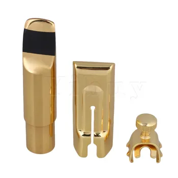 Yibuy Alto Saxophone Sax Mouthpiece Cap Ligature Gold-Plated Copper 7#