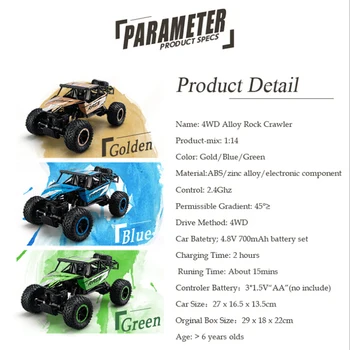 New Alloy RC Climbing Car 4WD 2.4GHz Rock Crawlers Rally Double Motors Remote Control Model Off-Road Vehicle Boys Toy