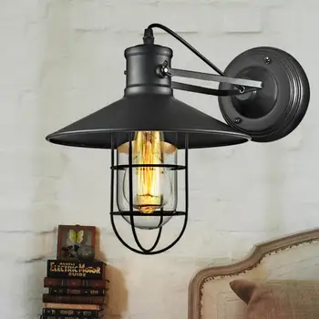Retro Iron Wall Lamp Wrought Industrial Loft Lamps Wall Sconce Unique Glass Guard Design Cage Wall Light Indoor Lighting E27