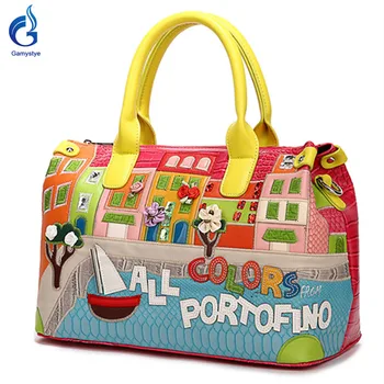 Gamystye Women Bags Handbags Retro Handmade Bolsa Feminina Colors Portofino Handbags PU Bolsos Embroidery Designer Shoulder Bags