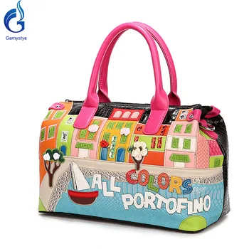 Gamystye Women Bags Handbags Retro Handmade Bolsa Feminina Colors Portofino Handbags PU Bolsos Embroidery Designer Shoulder Bags